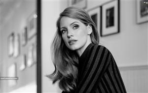 Peachy Jessica Chastain in black & white shoot